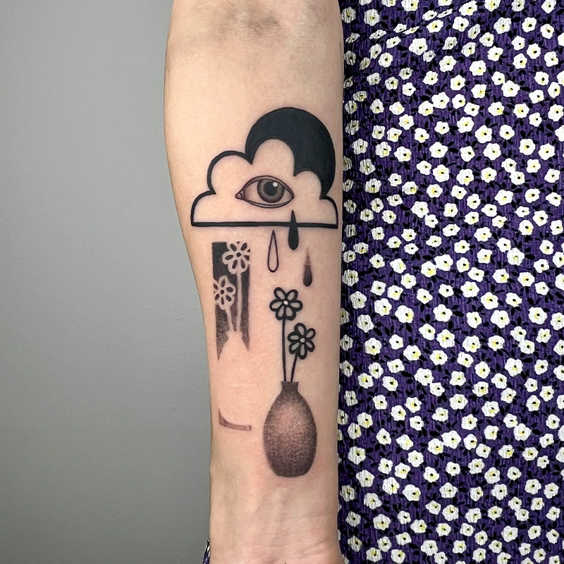 Tattoo by lar.uh — dark cartoon reinterpretation