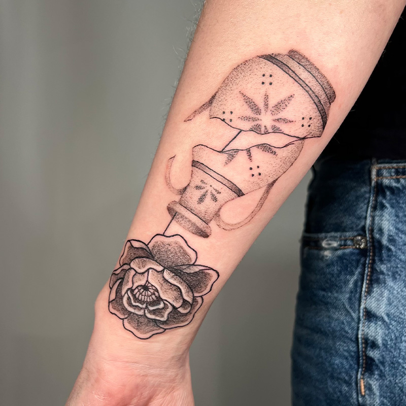 Tattoo by lar.uh — mushroom and fern piece